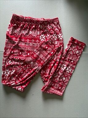 Bobbie Brooke's Ladies Red and White Fair Isle Knit Leggings Sleep Ware Size M